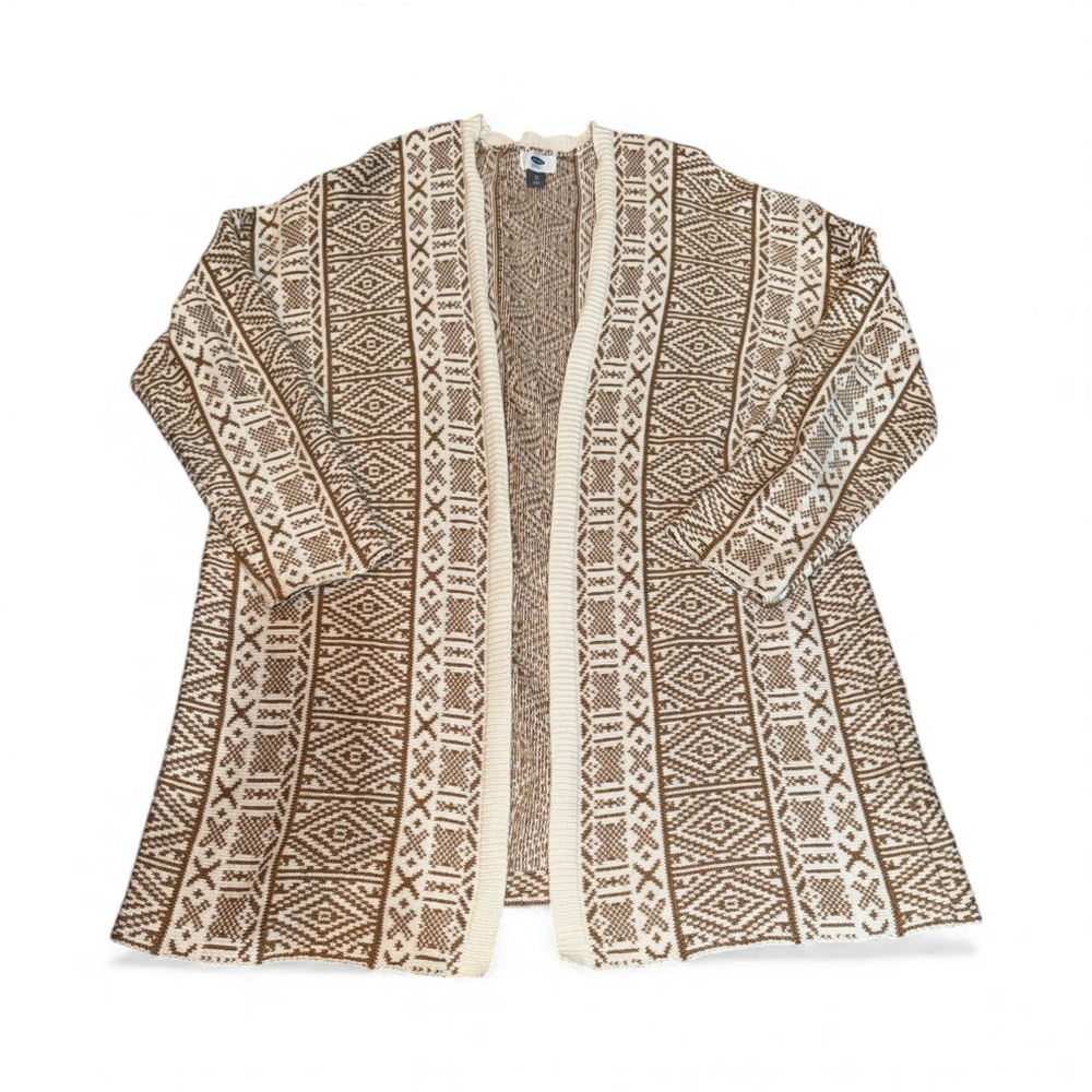 Old Navy Brown and Cream Geometric Cardigan XL Sweater Coat
